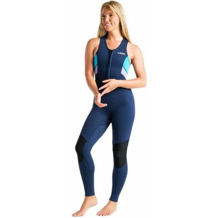 2024 C-Skins Womens Element 2/2mm Long Jane Wetsuit C-EL22LJW - Bluestone / Bright Cyan / Lilac